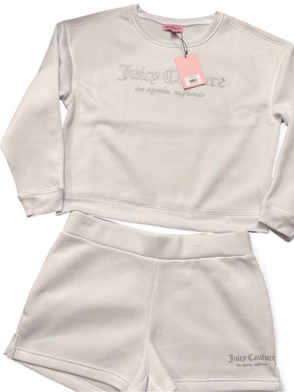 Juicy Couture White Rhinestone Sweatshirt & Shorts Set Size L NWT